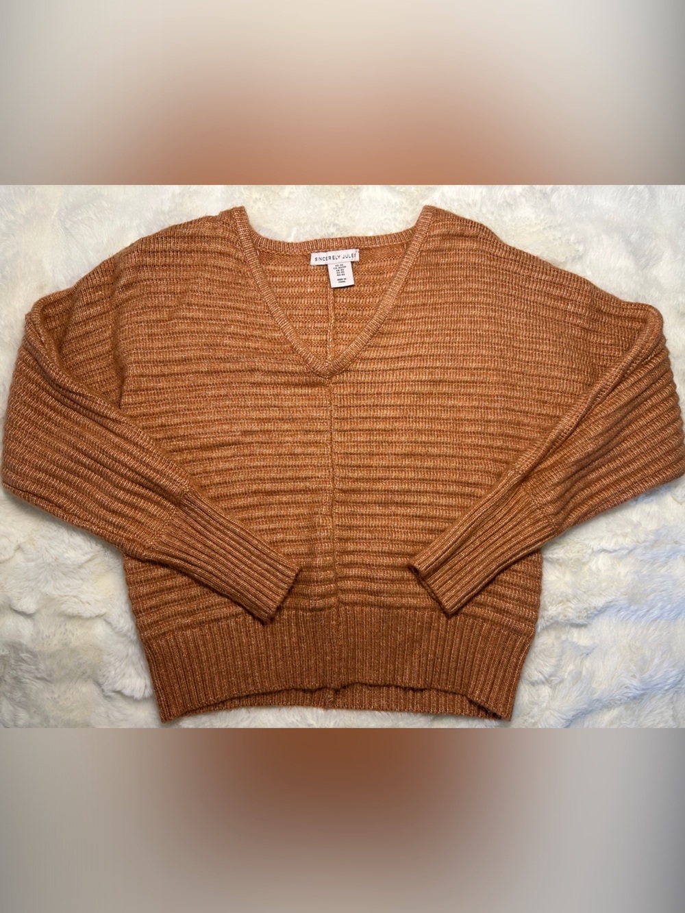 SUPER SOFT Ribbed V-Neck Sweater in Rusty Orange - Picture 1 of 1